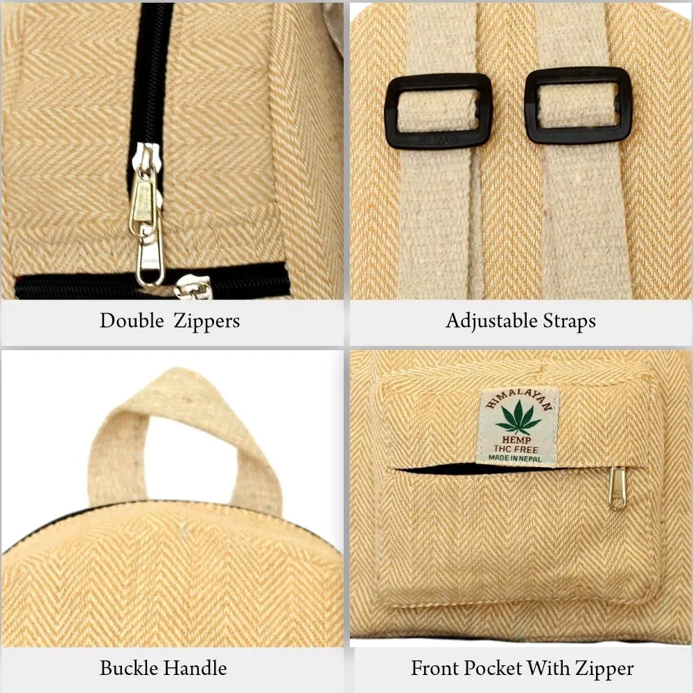 Hemp Mini Backpack for women Adjustable shoulder strap Mini Bag Washable Lightweight Casual Daypack (Beige)