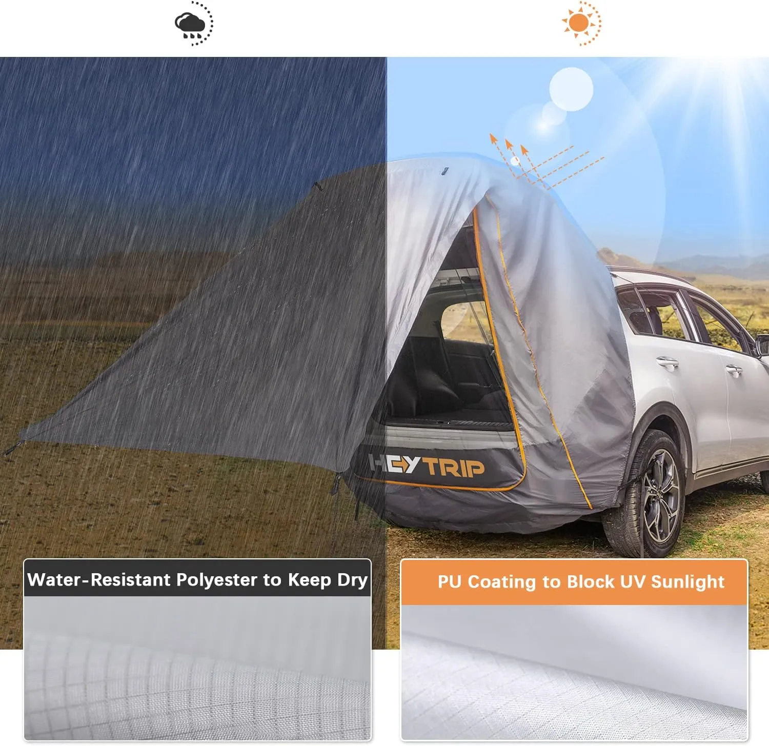 HEYTRIP SUV Tailgate Tent with Awning Shade Waterproof Windproof Hatchback Camping Car Tent, Universal Fit Most SUV/Van/MPV/CUV, Gray