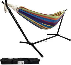 Highwild Double Hammock with Steel Stand - Max 600 Lbs (B- Blue/Purple)