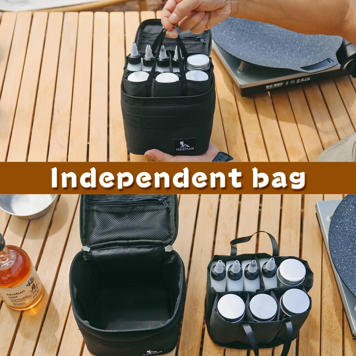 HIKEMAN Camping Portable Spice Set with 9 Containers - Pepper & Salt Shakers, Separable Storage Bag for Outdoor Travel, Camping, BBQ, Picnic
