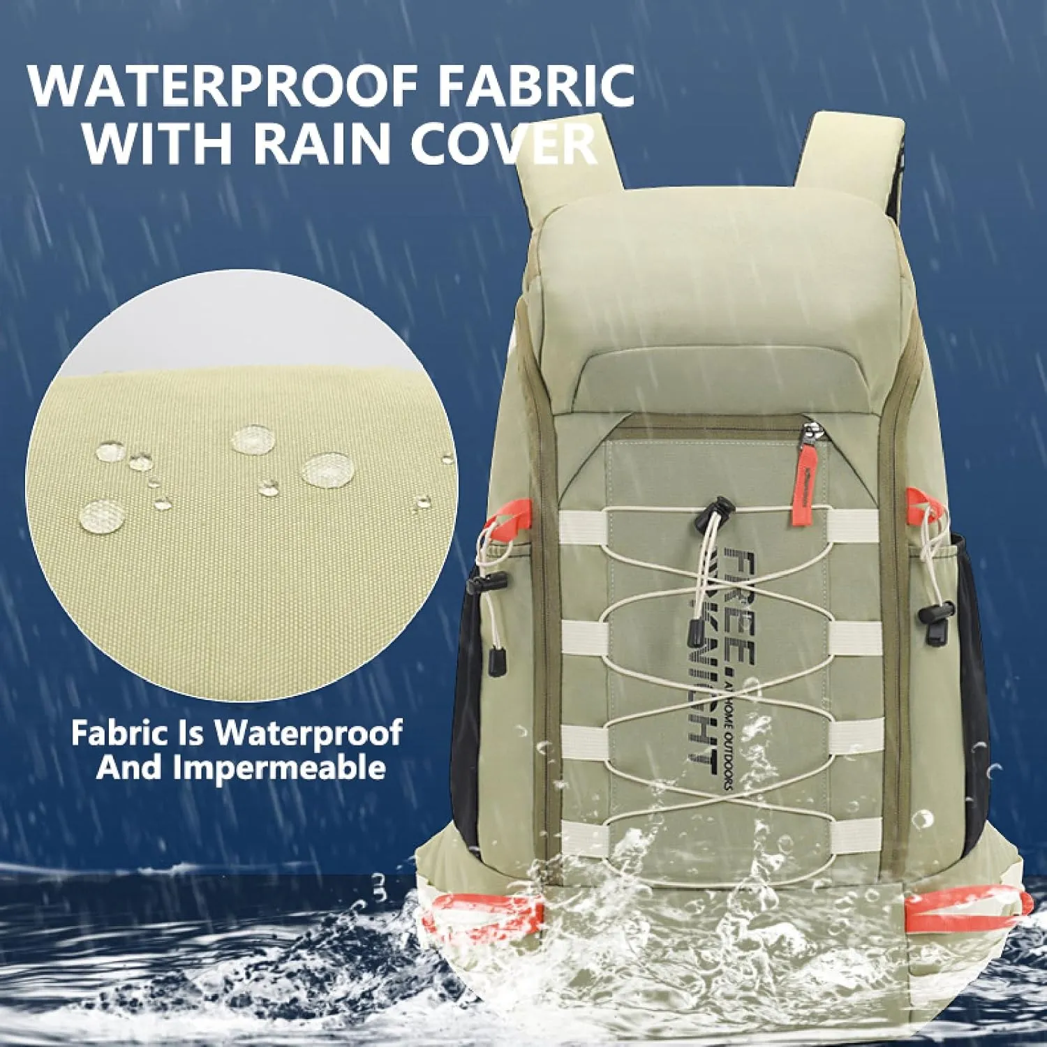 Hiking Backpack Waterproof Lightweight Casual Daypack with Rain Cover, Outdoor Sport Travel Camping Bag,Blue,40L