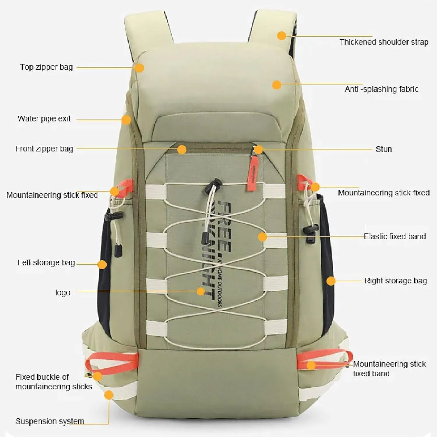 Hiking Backpack Waterproof Lightweight Casual Daypack with Rain Cover, Outdoor Sport Travel Camping Bag,Blue,40L