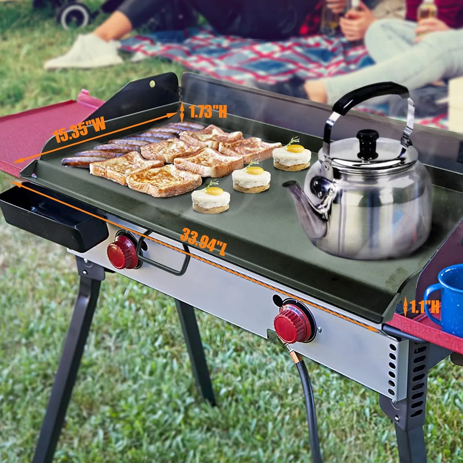 Hisencn 2 Burner Griddle for Camp Chef Stove, Flat Top Griddle for Gas Grills, Portable Griddle with Oil Drip Port, Camping Griddle for Camp Chef 14" Cooking Systems, Outdoor Cooking Equipment, 14x32“