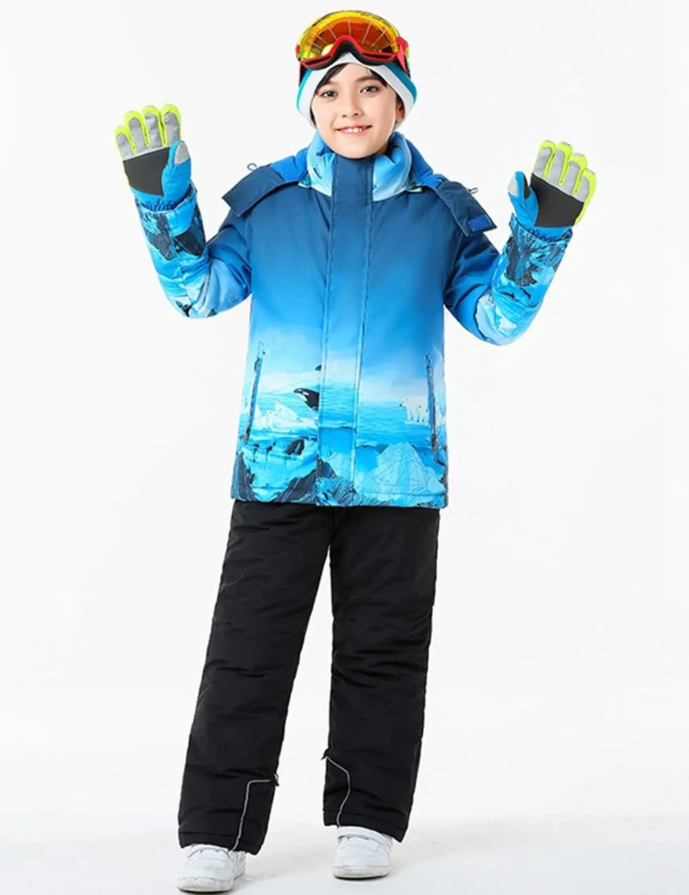 HOTIAN Boys Ski Jacket Snow Jacket Pants Suits Windproof Waterproof Winter Coats