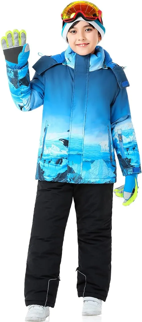 HOTIAN Boys Ski Jacket Snow Jacket Pants Suits Windproof Waterproof Winter Coats