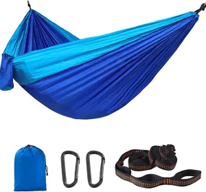 HUHJYUGE Camping Hammock, Double Hammock, Portable Hammock with Tree Straps, with Side Pocket & Carry Bag, Great for Hiking, Backpacking, Hunting, Outdoor, Beach, Camping (B)