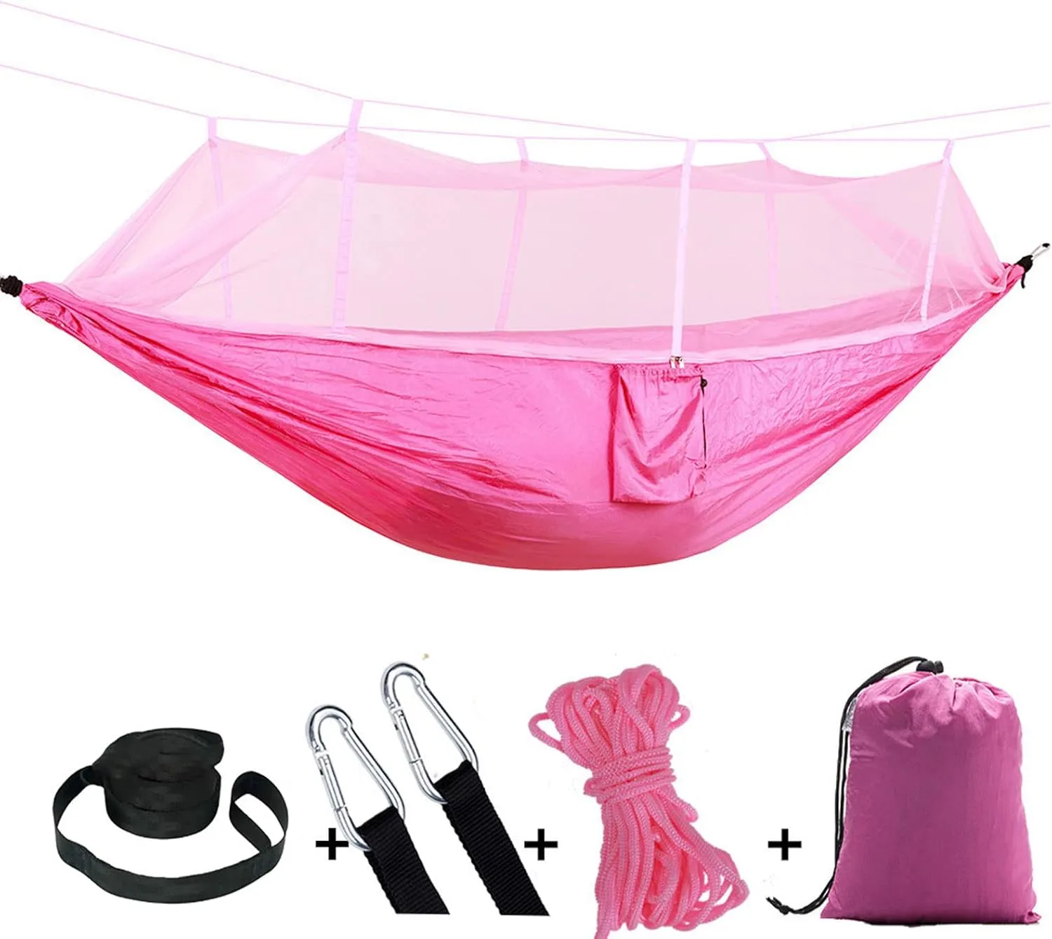 HUHJYUGE Camping Hammock, Portable Outdoor Hammock with Mosquito Net, Lightweight Double/Single Travel Hammock Parachute Fabric, for Hiking, Backpacking, Jungle, Backyard (J)