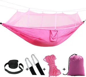 HUHJYUGE Camping Hammock, Portable Outdoor Hammock with Mosquito Net, Lightweight Double/Single Travel Hammock Parachute Fabric, for Hiking, Backpacking, Jungle, Backyard (J)