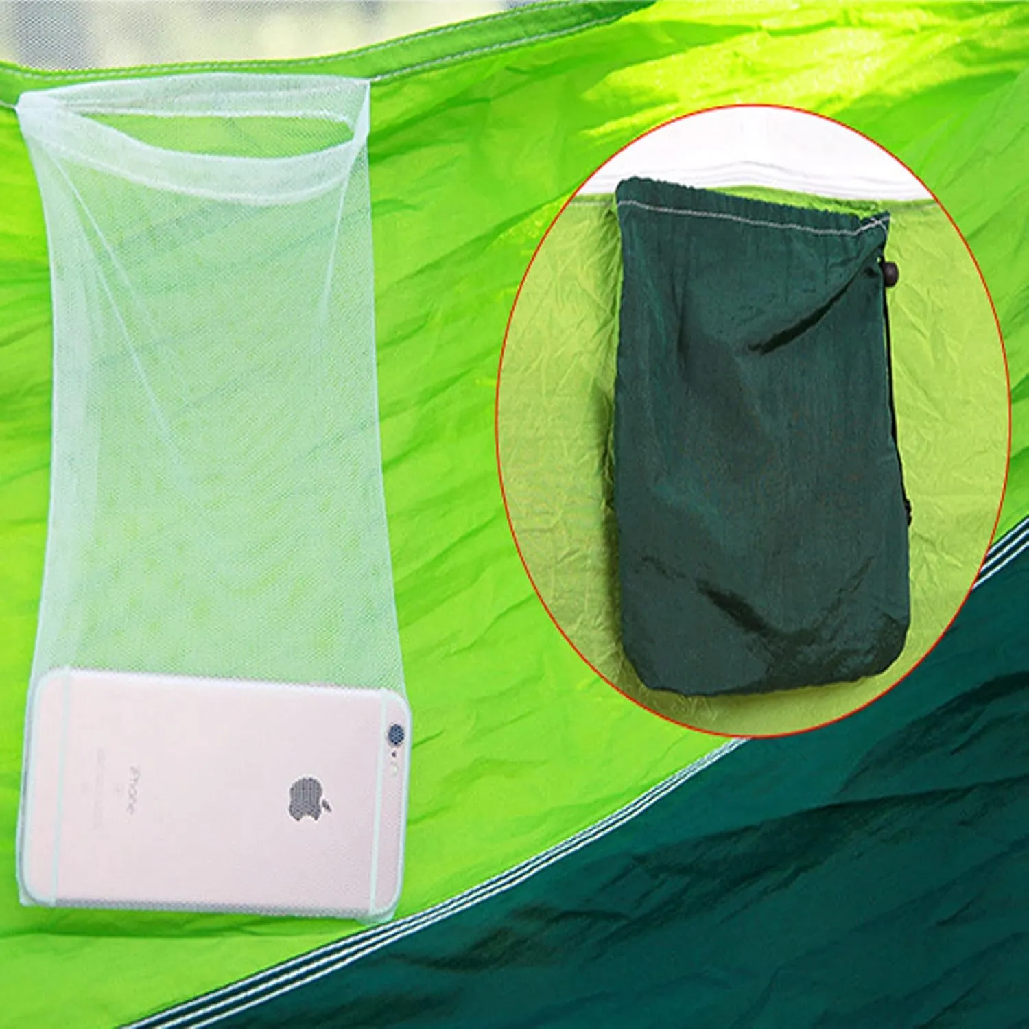HUHJYUGE Camping Hammock, Portable Outdoor Hammock with Mosquito Net, Lightweight Double/Single Travel Hammock Parachute Fabric, for Hiking, Backpacking, Jungle, Backyard (L)