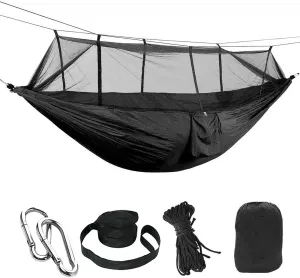 HUHJYUGE Camping Hammock, Portable Outdoor Hammock with Mosquito Net, Lightweight Double/Single Travel Hammock Parachute Fabric, for Hiking, Backpacking, Jungle, Backyard (L)