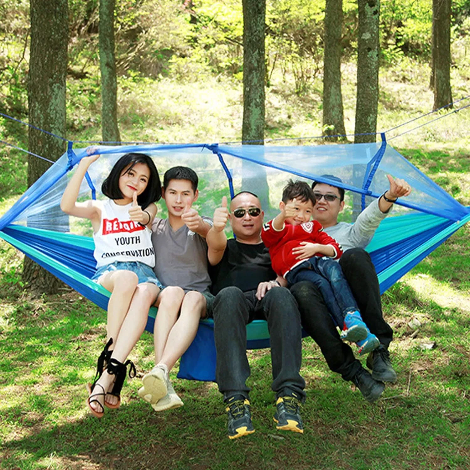 HUHJYUGE Camping Hammock, Portable Outdoor Hammock with Mosquito Net, Lightweight Double/Single Travel Hammock Parachute Fabric, for Hiking, Backpacking, Jungle, Backyard (L)