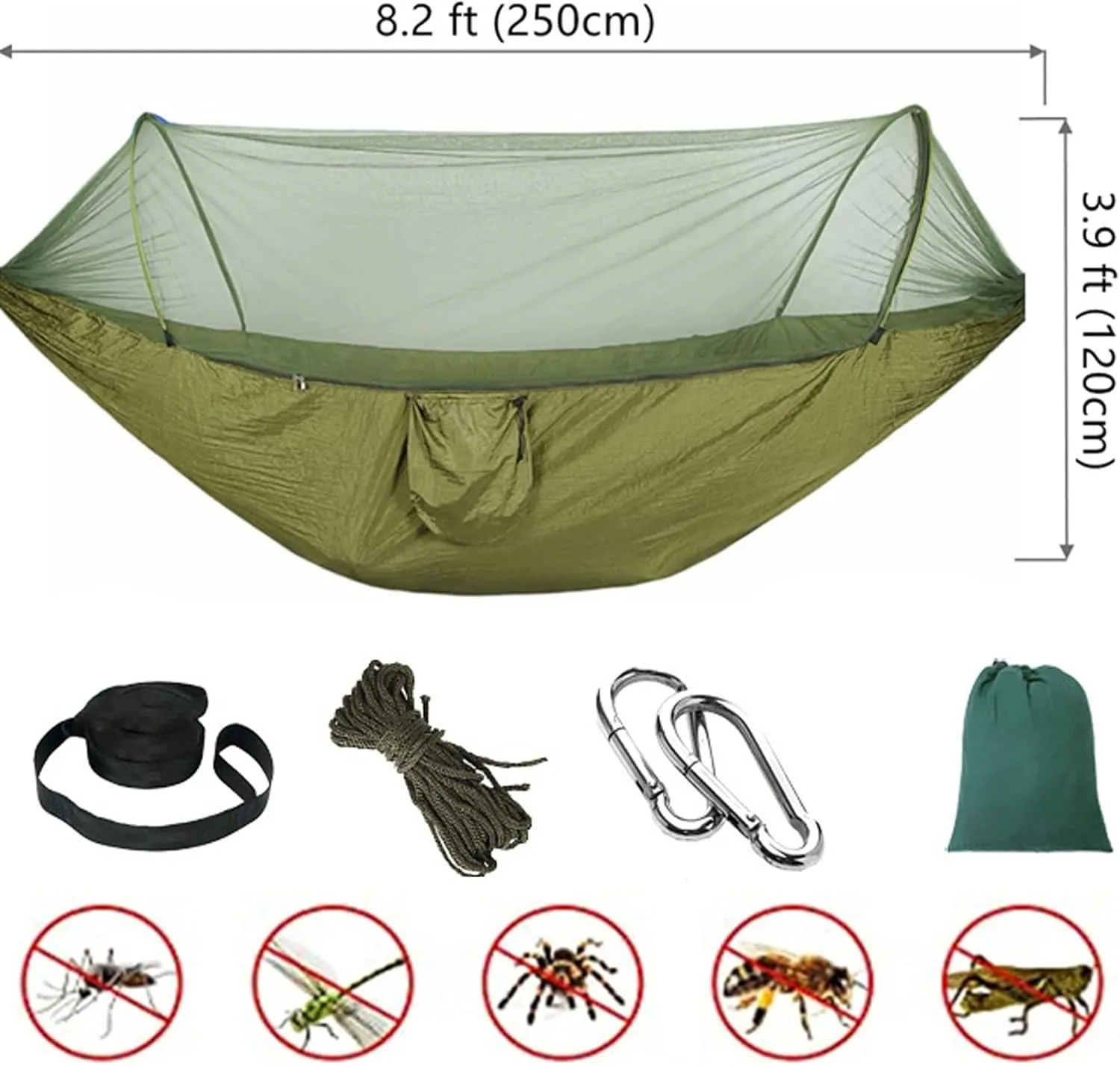 HUHJYUGE Camping Hammock, Portable Outdoor Hammock with Mosquito Net, Lightweight Double/Single Travel Hammock Parachute Fabric, for Hiking, Backpacking, Jungle, Backyard (L)