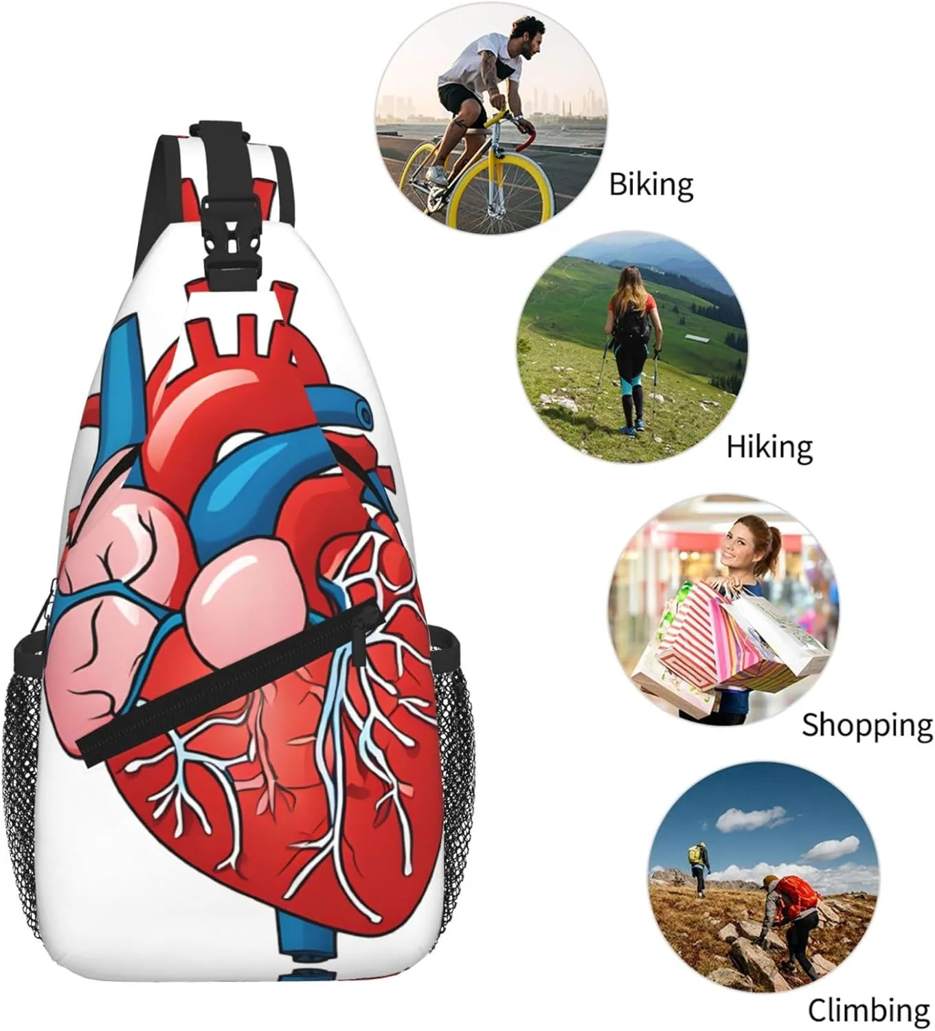 Human Anatomy Heart Chart Print Cross Chest Bag Diagonally - High-Capacity For Short Trips, Work, And Daily Use