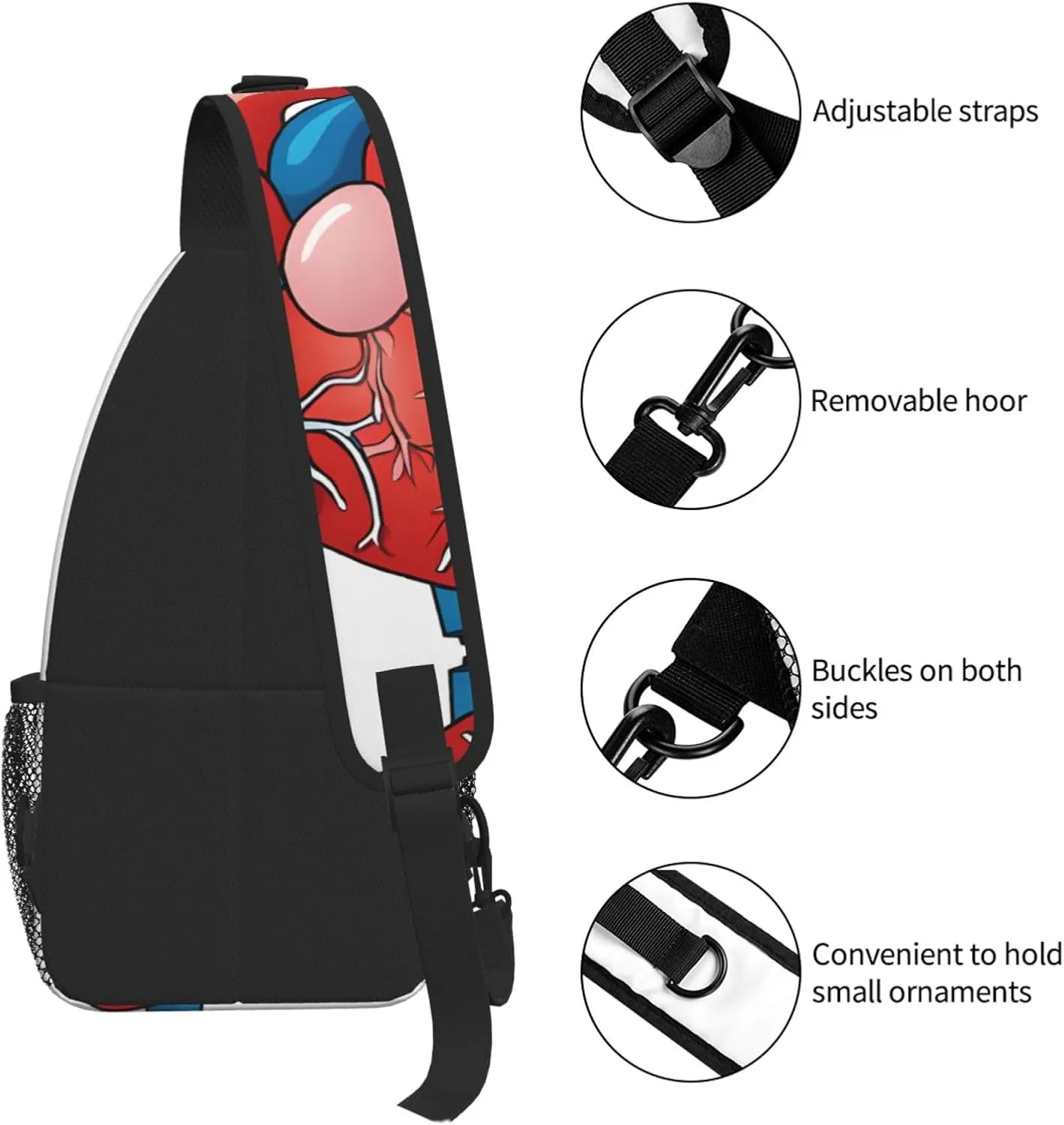 Human Anatomy Heart Chart Print Cross Chest Bag Diagonally - High-Capacity For Short Trips, Work, And Daily Use