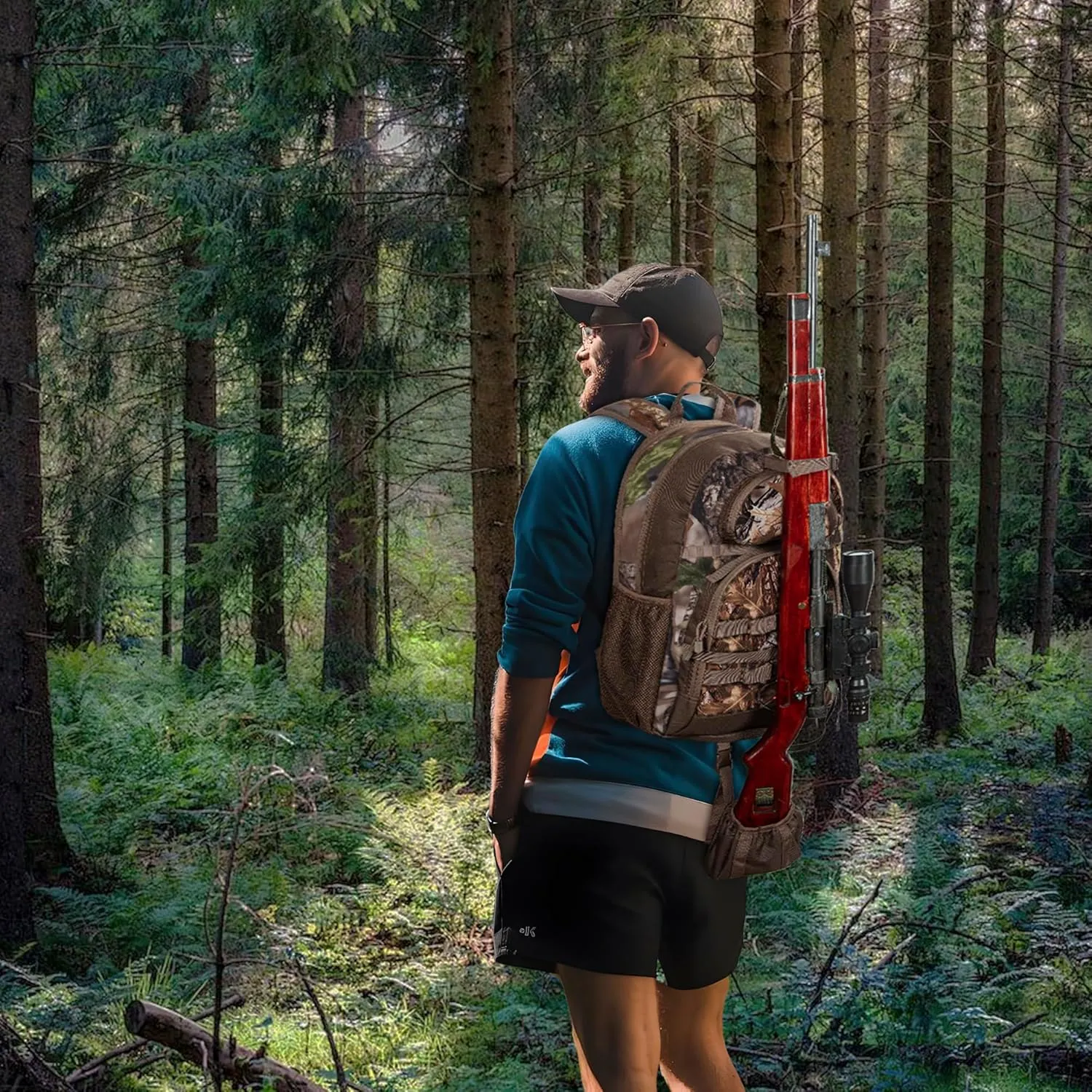 Hunting Backpack, Camo Outdoor Hunting Pack for Bow or Rifle with Holder, for Hunting, Camping, Hiking