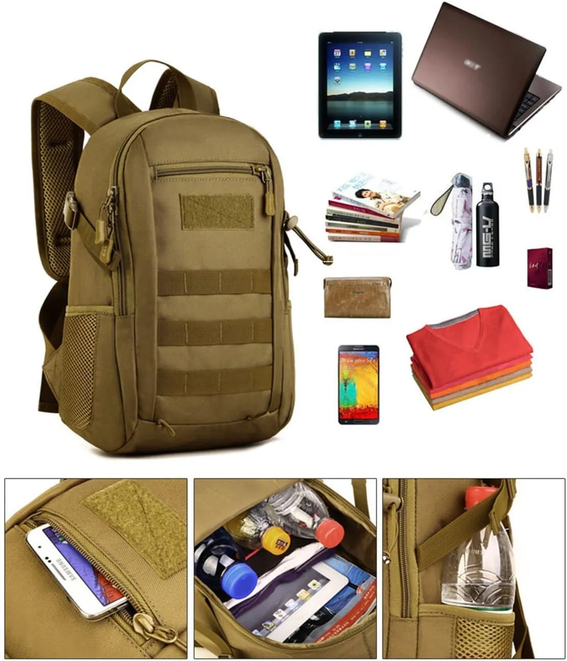HUNTVP 10L/20L Mini Daypack Military MOLLE Backpack Rucksack Gear Tactical Assault Pack Bag for Hunting Camping Trekking