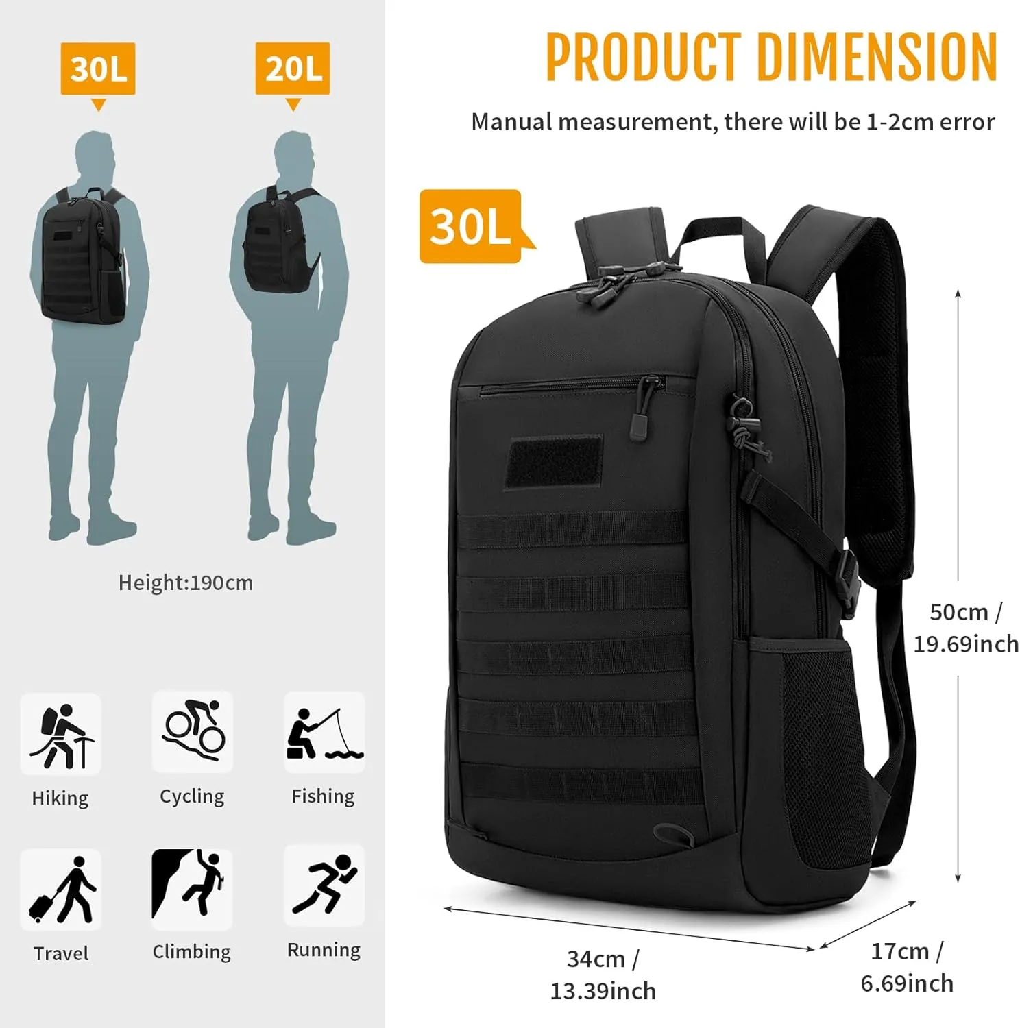 HUNTVP 10L/20L Mini Daypack Military MOLLE Backpack Rucksack Gear Tactical Assault Pack Bag for Hunting Camping Trekking