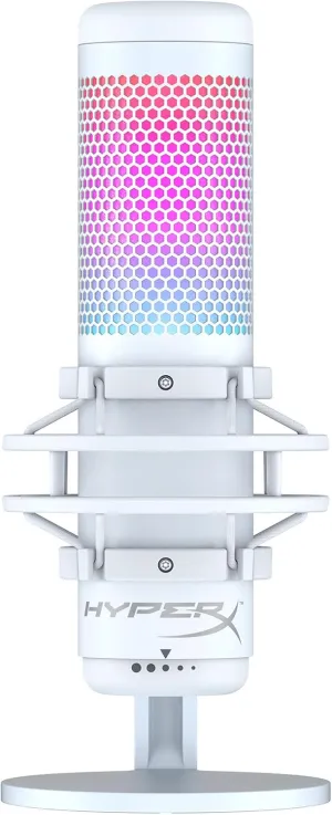 HyperX QuadCast S – RGB USB Condenser Microphone for PC PS5 Mac Anti-Vibration Shock Mount 4 Polar Patterns Pop Filter Gaming, Streaming, Podcasts, Twitch, YouTube, Discord – White (Renewed)