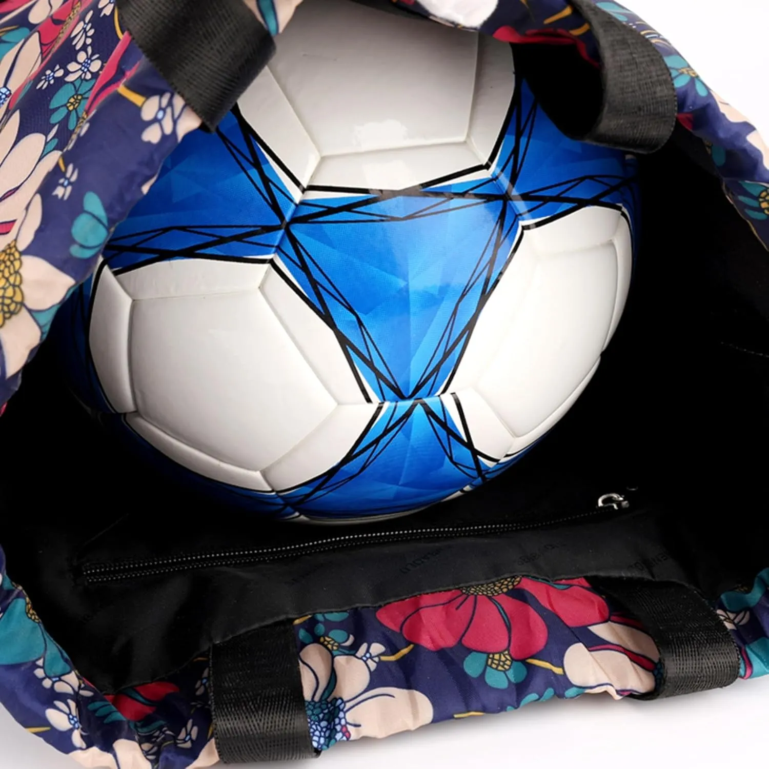 IAMUHI Nylon Drawstring Backpack Sports Gym Travel Bag for Women Men Large with Two Zipper Pockets Daypack Shoulder Bag Purse,Blue Flowers