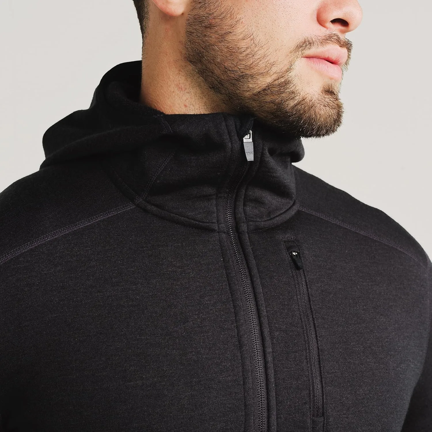 IBEX Merino Wool Mammoth Full Zip Hoodie for Men | Heavyweight Nuyarn Fleece Jacket with Helmet-Compatible Scuba Hood