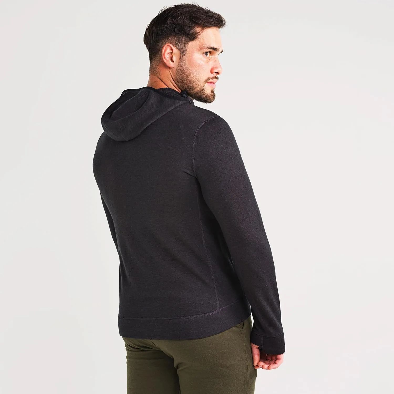 IBEX Merino Wool Mammoth Full Zip Hoodie for Men | Heavyweight Nuyarn Fleece Jacket with Helmet-Compatible Scuba Hood