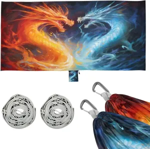 Ice Fire Dragon Camping Hammock, Single Portable Hammocks with Tree Straps & Attached Carry Bag, 330Lbs Capacity Perfect for Outside Indoor Hiking Beach Backpack Travel