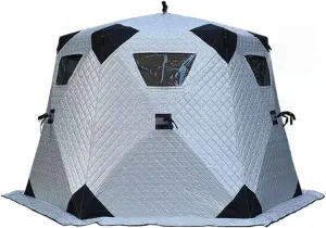 Ice Fishing Camping Hexagonal Ice Fishing Shelter Large Camping Equipment Heat Reflective Fabric Cold-Resistant Insulation Suitable for 3-4 People, Silver