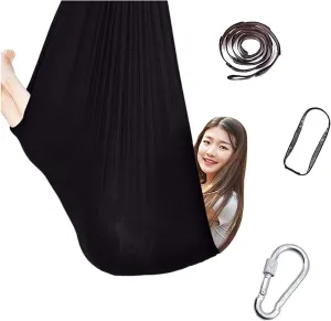Indoor Sensory Swing Chair for Kids and Teens, Breathable Yoga Cuddle Hammock for Children with Autism, ADHD, Asperger's Syndrome (Color : Black, Size : 100x280cm/39x110in)