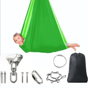 Indoor Therapy Swing For Adults Kids And Teens W/more Special Needs Sensory Swing Great For Autism,has A Calming Relaxing Effect On Children Needs,360°Swivel Double Layer ( Color : Green-grass green ,