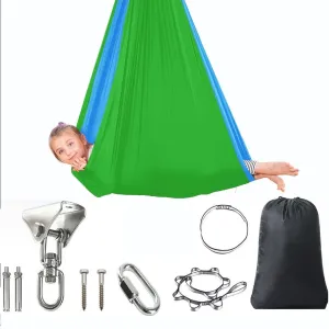 Indoor Therapy Swing For Adults Kids And Teens W/more Special Needs Sensory Swing Great For Autism,has A Calming Relaxing Effect On Children Needs,360°Swivel Double Layer ( Color : Green-sky blue , Si