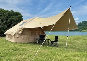 Inflatable Camping Tent for 4 Person with Heavy Duty 600D Oxford Fabric - Blow Up Tent Includes Rainfly & Air Pump,Easy Setup, Portable All Season Cabin House for Family Camping