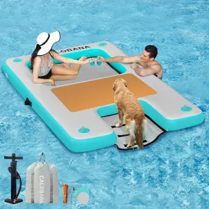 Inflatable Floating Dock with Mesh, Lake Floats with Boat Ramp Tanning Pool Lounger Water Hammock for Family Party Pool Sea River Dock Boat