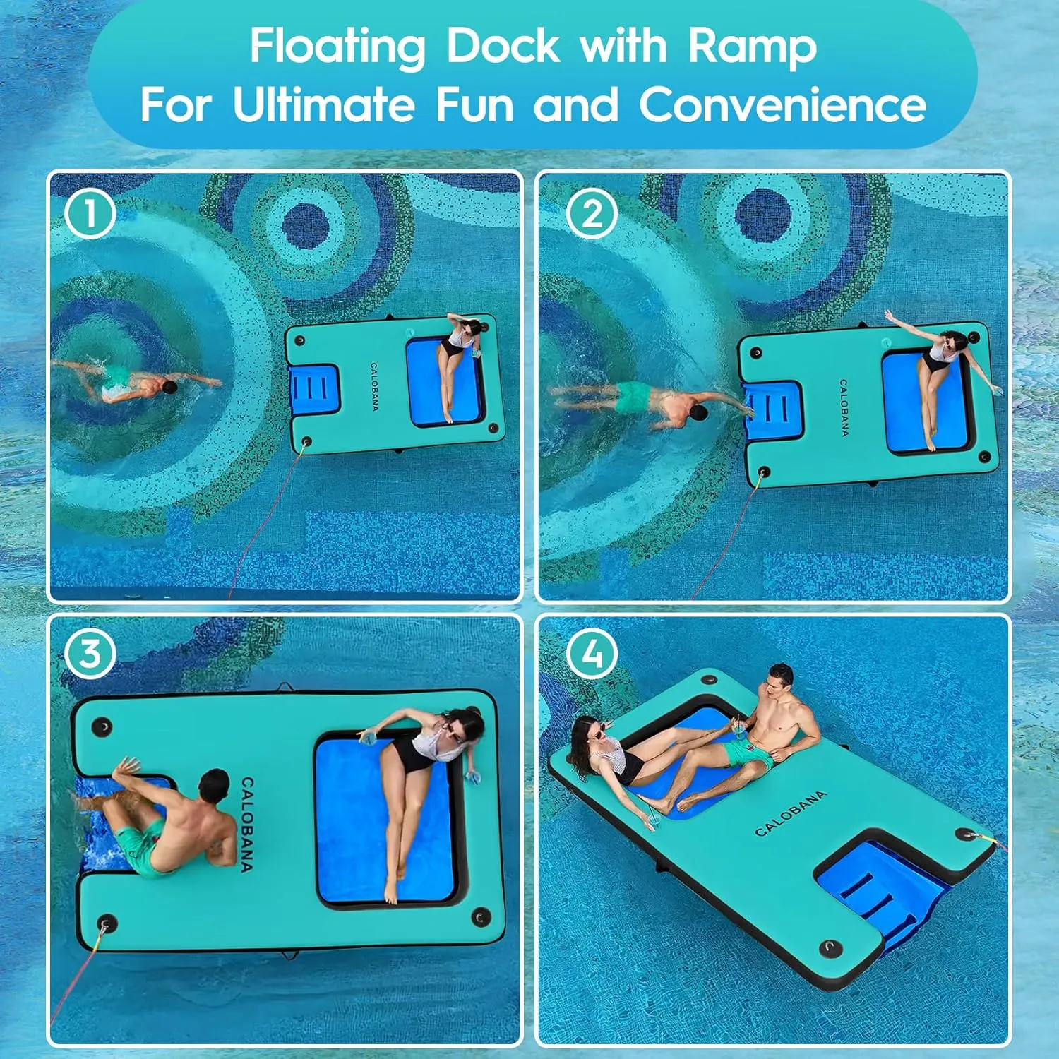 Inflatable Floating Dock with Mesh, Lake Floats with Boat Ramp Tanning Pool Lounger Water Hammock for Family Party Pool Sea River Dock Boat