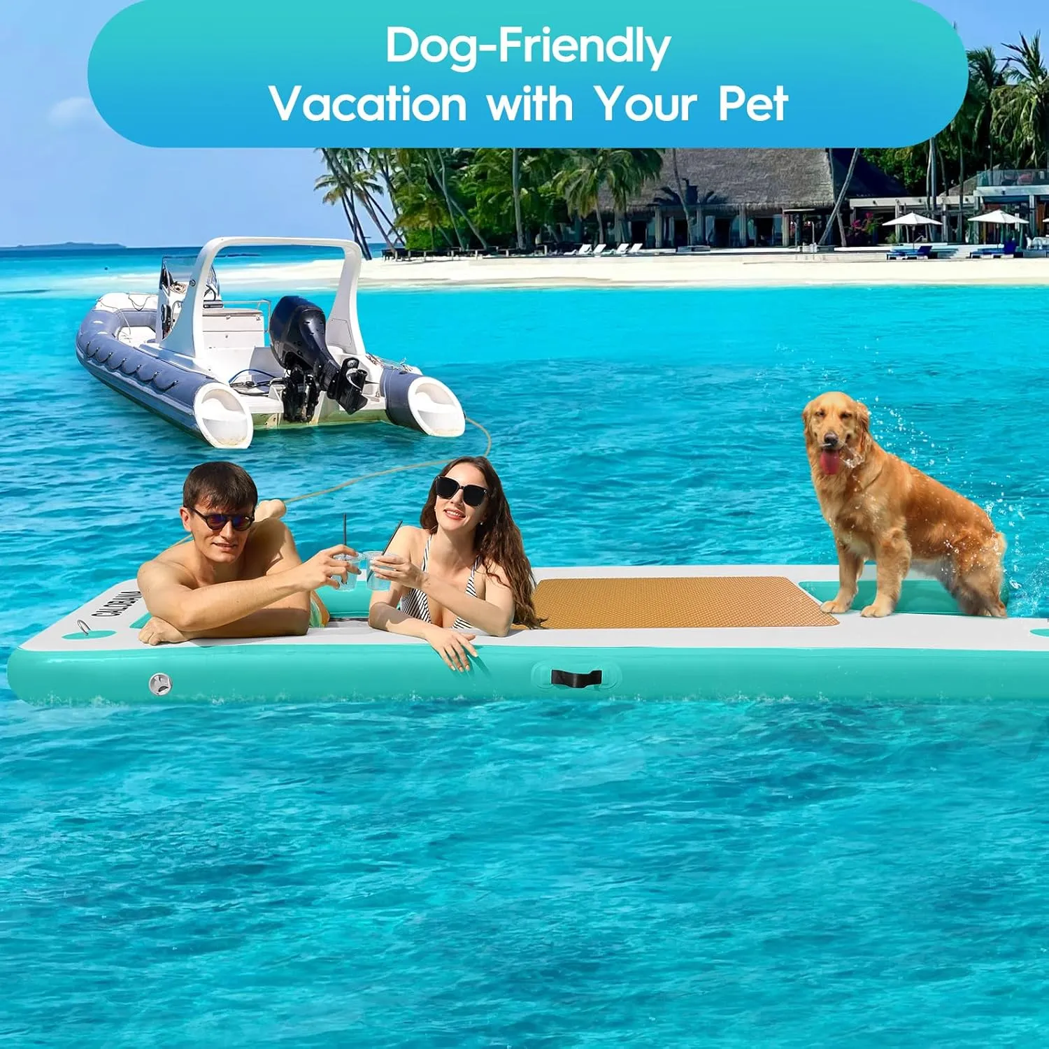 Inflatable Floating Dock with Mesh, Lake Floats with Boat Ramp Tanning Pool Lounger Water Hammock for Family Party Pool Sea River Dock Boat
