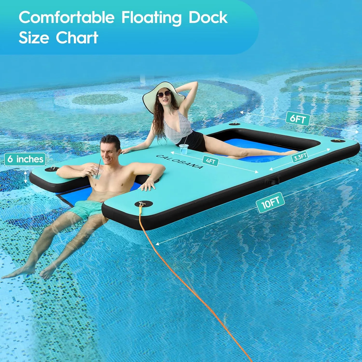 Inflatable Floating Dock with Mesh, Lake Floats with Boat Ramp Tanning Pool Lounger Water Hammock for Family Party Pool Sea River Dock Boat