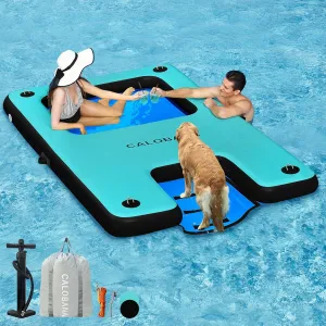 Inflatable Floating Dock with Mesh, Lake Floats with Boat Ramp Tanning Pool Lounger Water Hammock for Family Party Pool Sea River Dock Boat