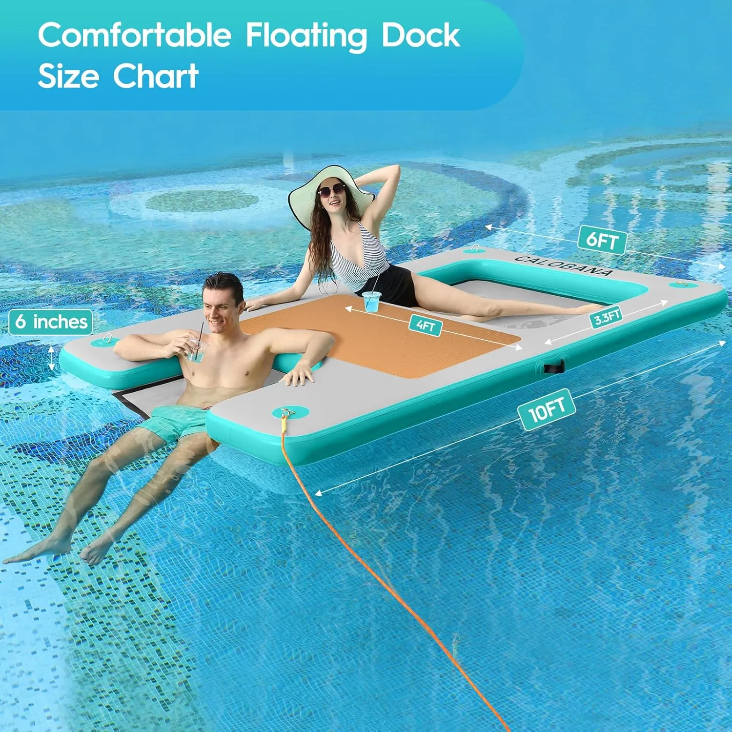 Inflatable Floating Dock with Mesh, Lake Floats with Boat Ramp Tanning Pool Lounger Water Hammock for Family Party Pool Sea River Dock Boat
