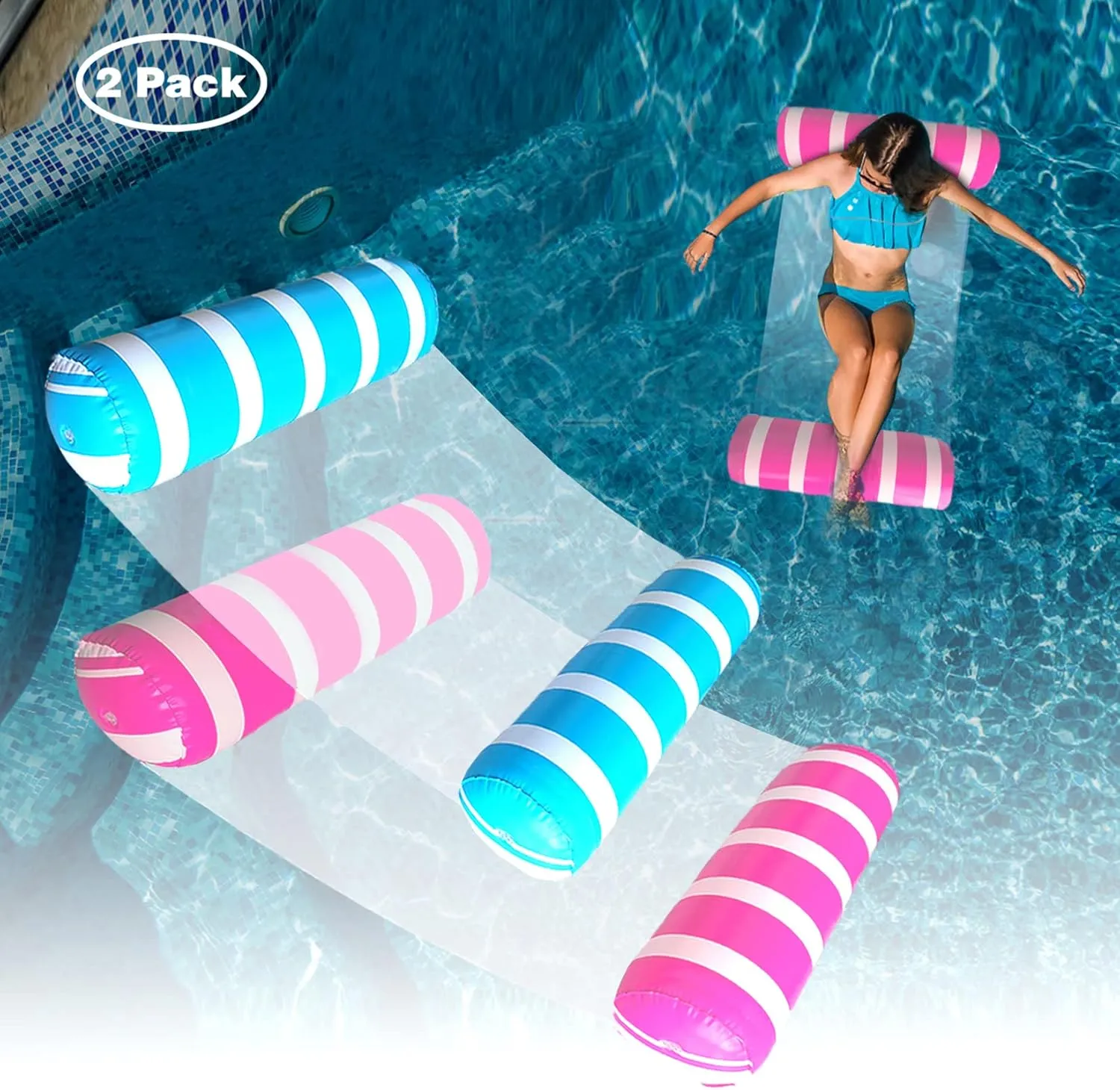 Inflatable Pool Floats Adult Size Water Hammock,Pool Rafts Lounge Chairs Floating,4-in-1 Multi-Purpose Pool Floaties Toys,Floats for Swimming Pool,for Adults Vacation Fun and Rest