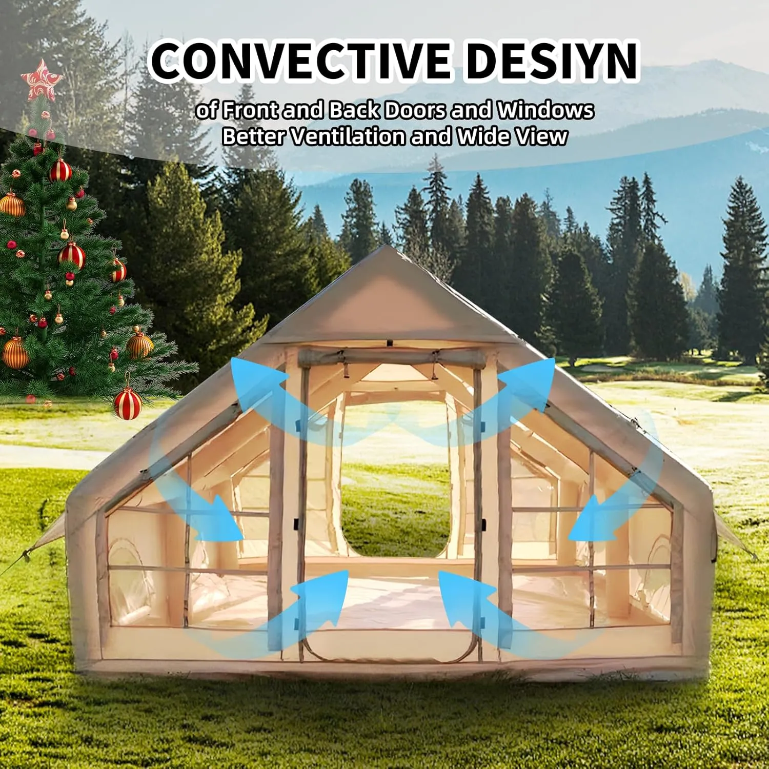 Inflatable Tents for Camping, Large Inflatable Camping Tent with Hand Pump, Easy Setup Tents for 4-6 People, Portable Glamping Tent