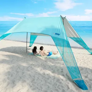 INSTANTENT® 15x9FT Beach Tent for Family, with UPF50  Protection, Includes Sand Bags, Ground Pegs, Stability Poles, Easy Setup Beach Shade Canopy for Camping, Fishing, Backyard (Turquoise)