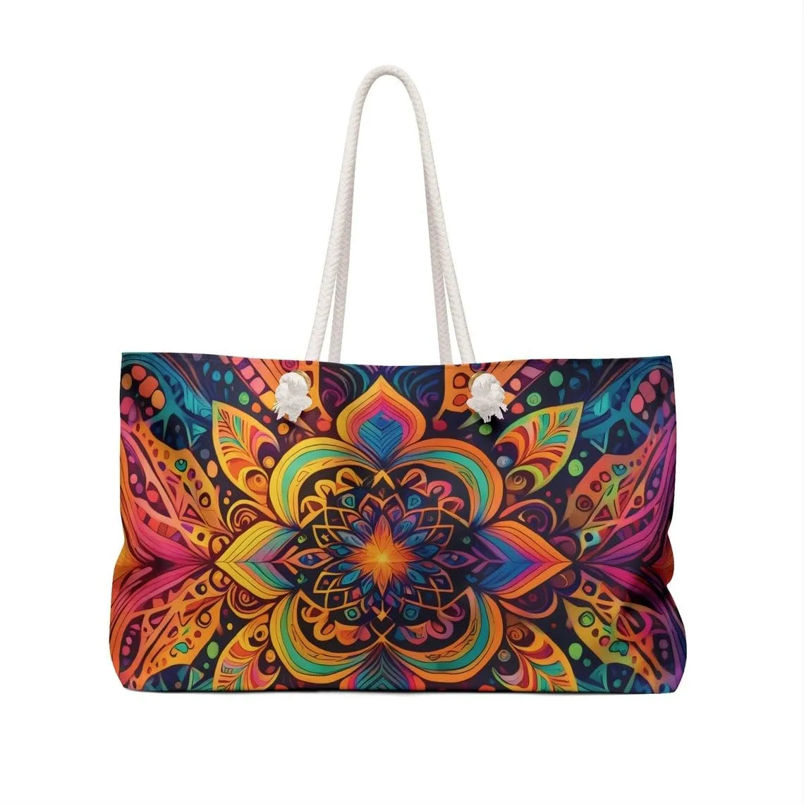 Intricate and Colorful Pattern Travel Bag | Prismatic Wanderlust | Dynamic Shapes Rainbow Travel Companion | WeekEnder Bag | Tote Bag