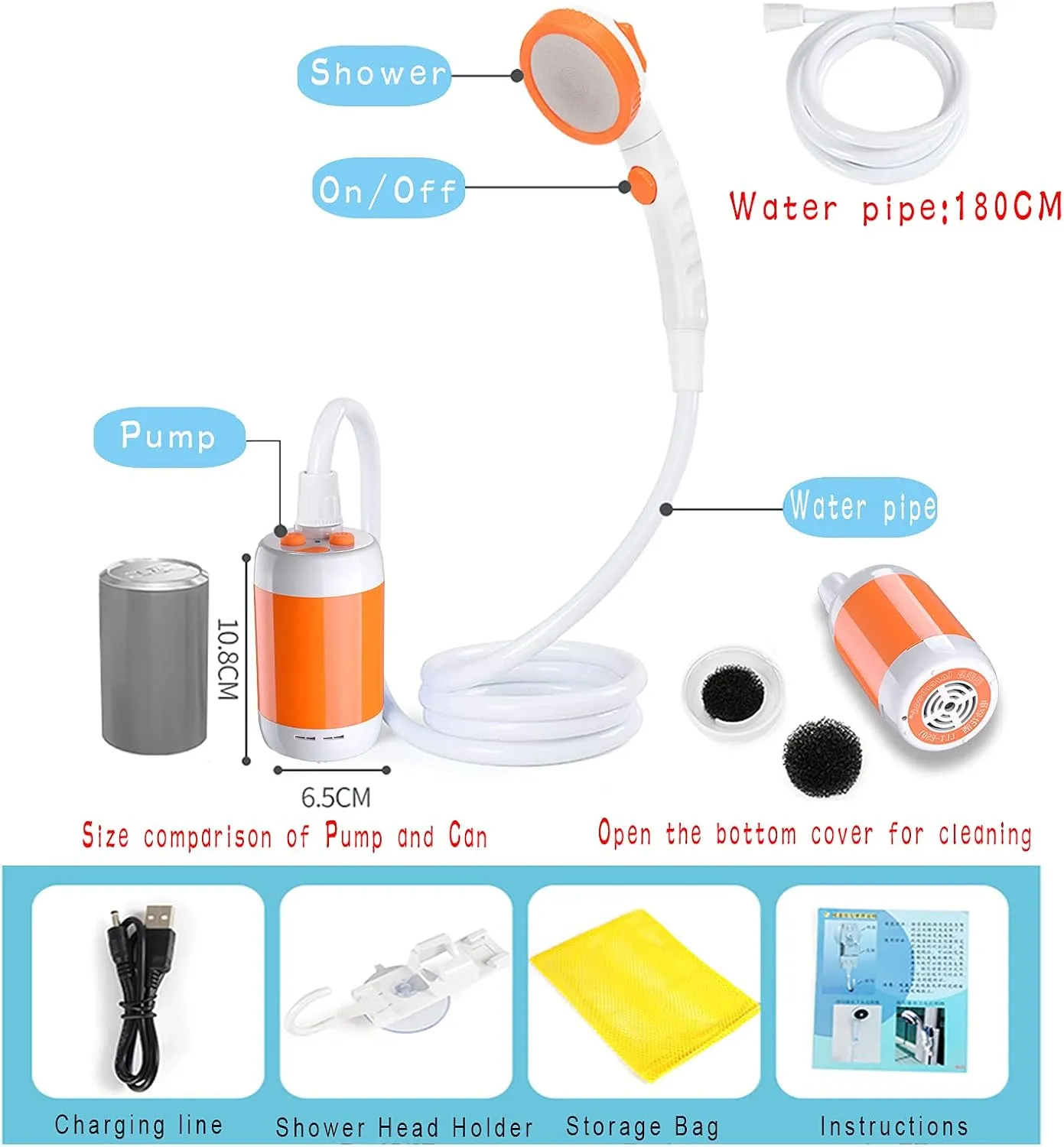Iron Hammer Camp Shower Portable Shower Camping Shower Outdoor Camp Shower Head for Camping