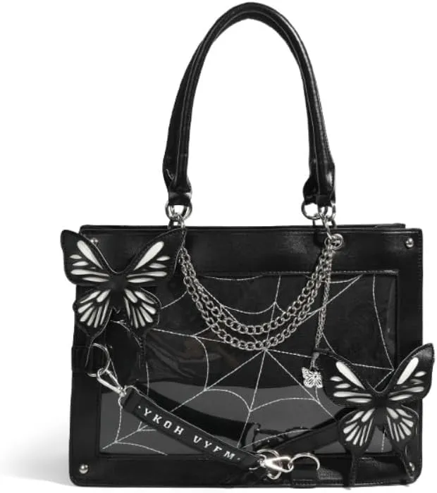 ITA Handbag Grunge Tote Bag Kawaii ITA Bag PU Leather Fairy Grunge Clear Window Cyber Grunge Large Capacity Women (black)