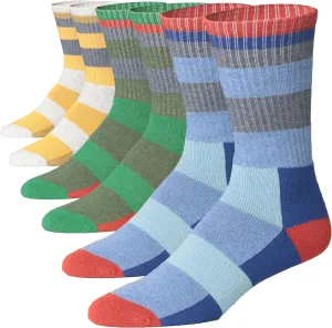 JAMES FIALLO 3 Pack Unisex Wool Blend Cushioned Comfort Colorful Striped Crew Socks Perfect for Hiking, Climbing & Fishing