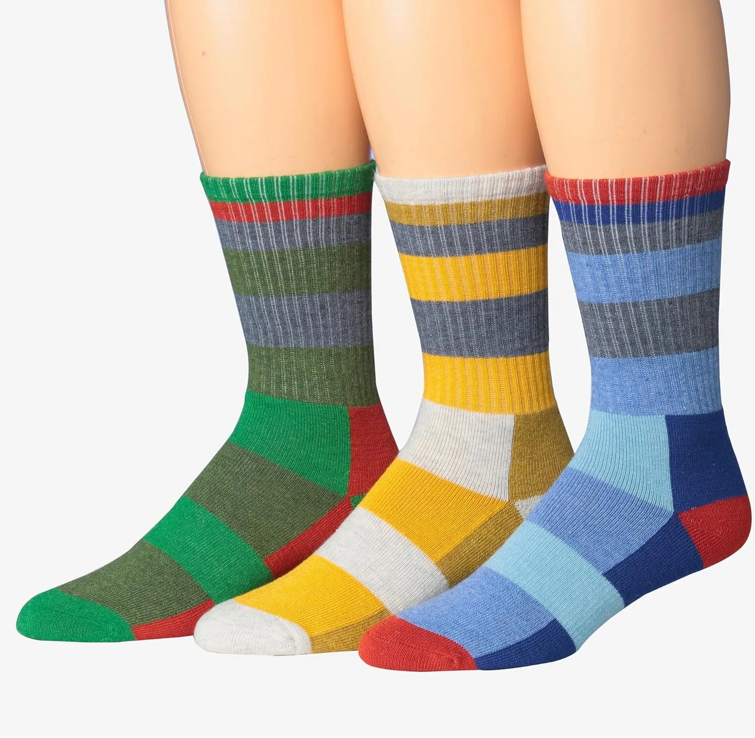 JAMES FIALLO 3 Pack Unisex Wool Blend Cushioned Comfort Colorful Striped Crew Socks Perfect for Hiking, Climbing & Fishing