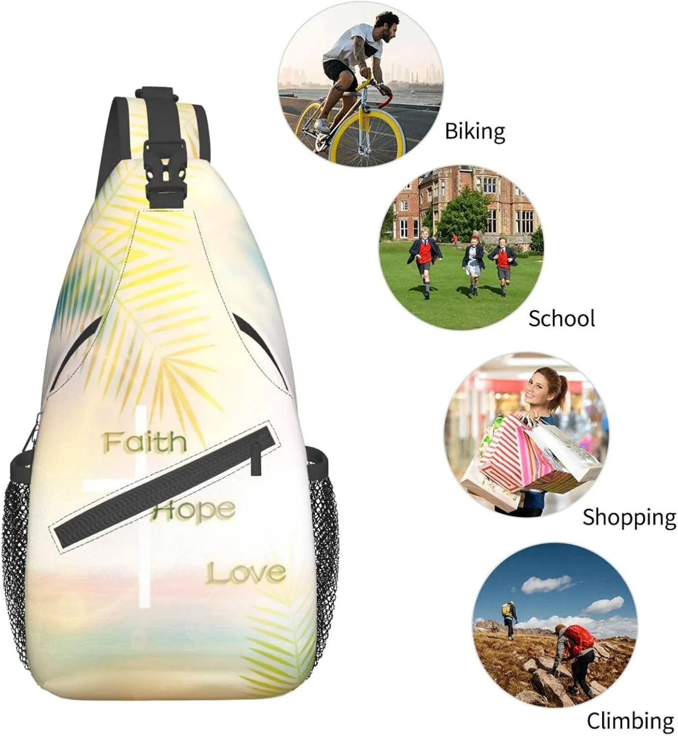 Jesus Bible Shoulder Bag Christian Sling Backpack Daypack Casual Backpack Cross Hiking Bag Bible Backpack