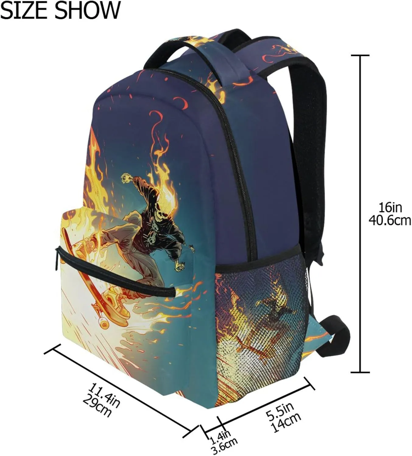 JIPONI Ghost Rider Backpack For Girls Boys, Student School Bag Bookbag Travel Laptop Backpack Purse Daypack