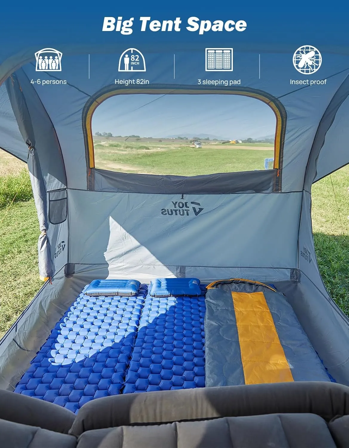 JOYTUTUS SUV Tent for Camping with Rainfly, Double Door Design Car Tent with Aluminum Poles, SUV Tailgate Tent with Waterproof PU2000mm Double Layer for 6-8 Person, Orange