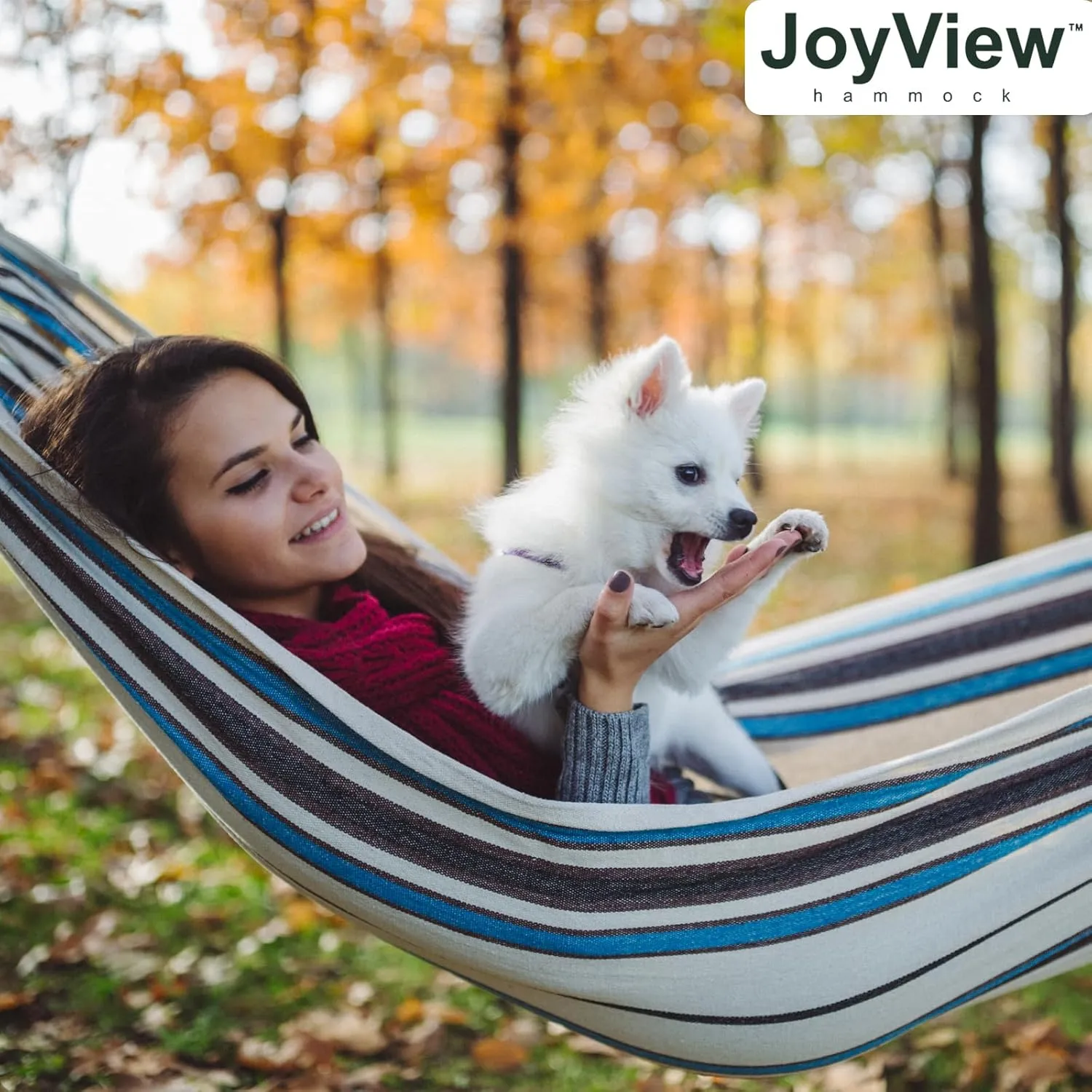 JoyView Brazilian Double Hammock with Hanging Ropes Extra Large 86.6x59” Portable Cotton Hammock for Patio Backyard Porch 450LBS Weight Capacity Perfect for Outdoor/Indoor - Green/Black Stripe
