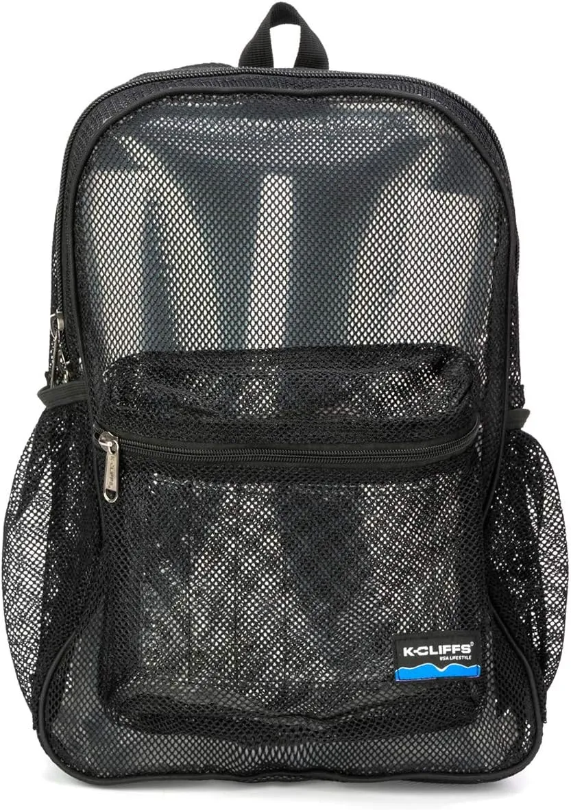 K-Cliffs Heavy Duty Mesh Backpack Quality Classic Student Net Bookbag Durable See Through Simple Netting Daypack Basic School Bag Black